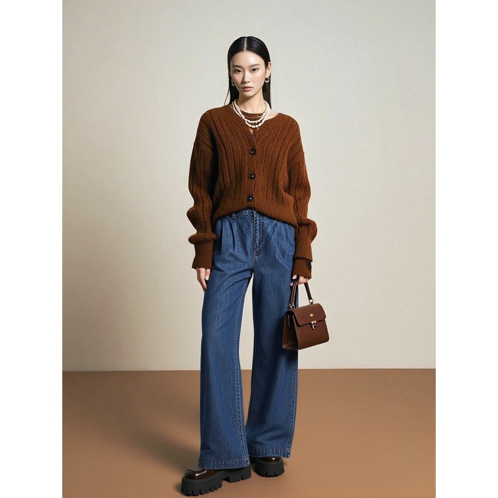 Madewell Wide Leg Jeans in Deep Blue with Brown Accents
